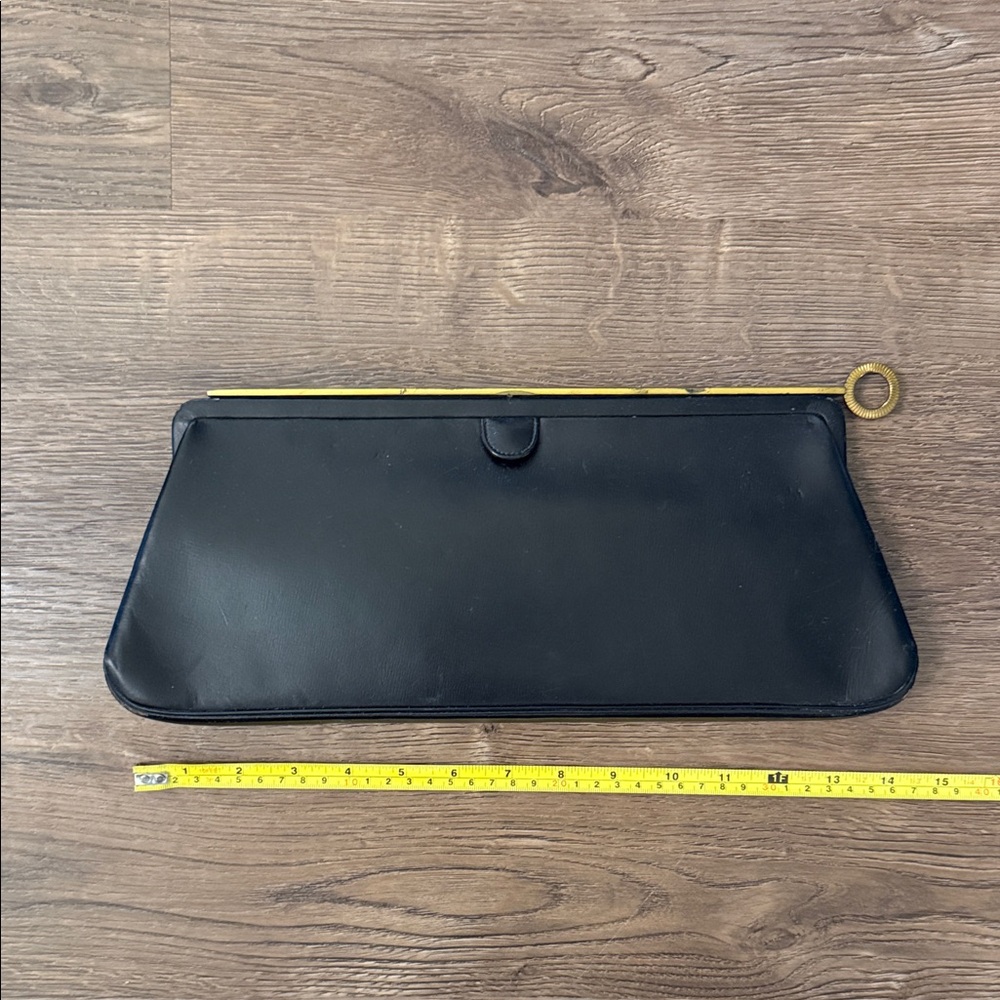 Vintage Etra Black Clutch with Gold Ring Accent